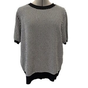 Anne Klein Womens Large Black White‎ Geometric Diamond Short Sleeve Knit Sweater